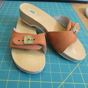 Vintage Original Dr. Scholl's Wooden Sandals Orange Leather 💙